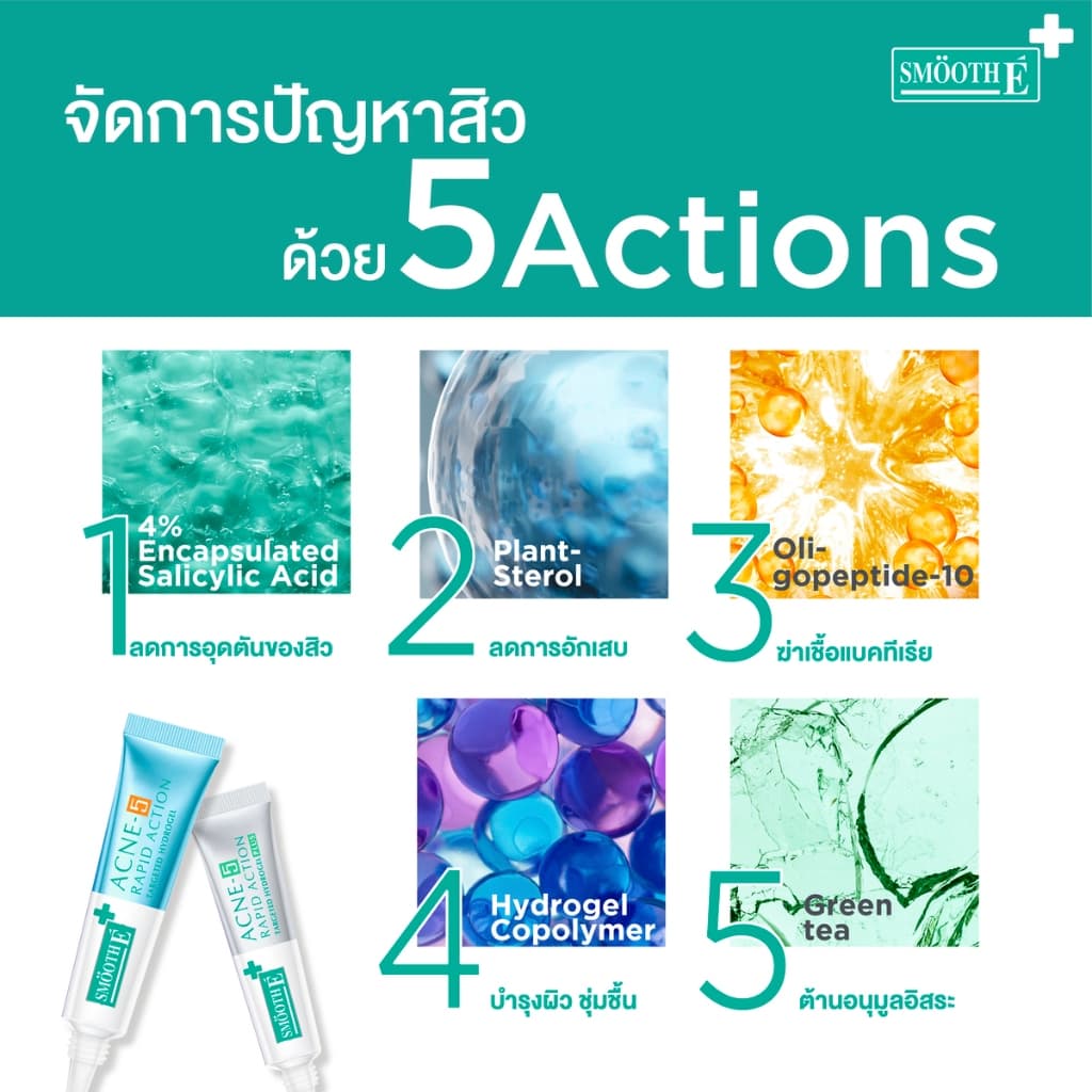 Smooth E Acne Hydrogel plus Acne-5 Rapid Action Sensitive 4% 0%steroid #768 รูปที่ 6