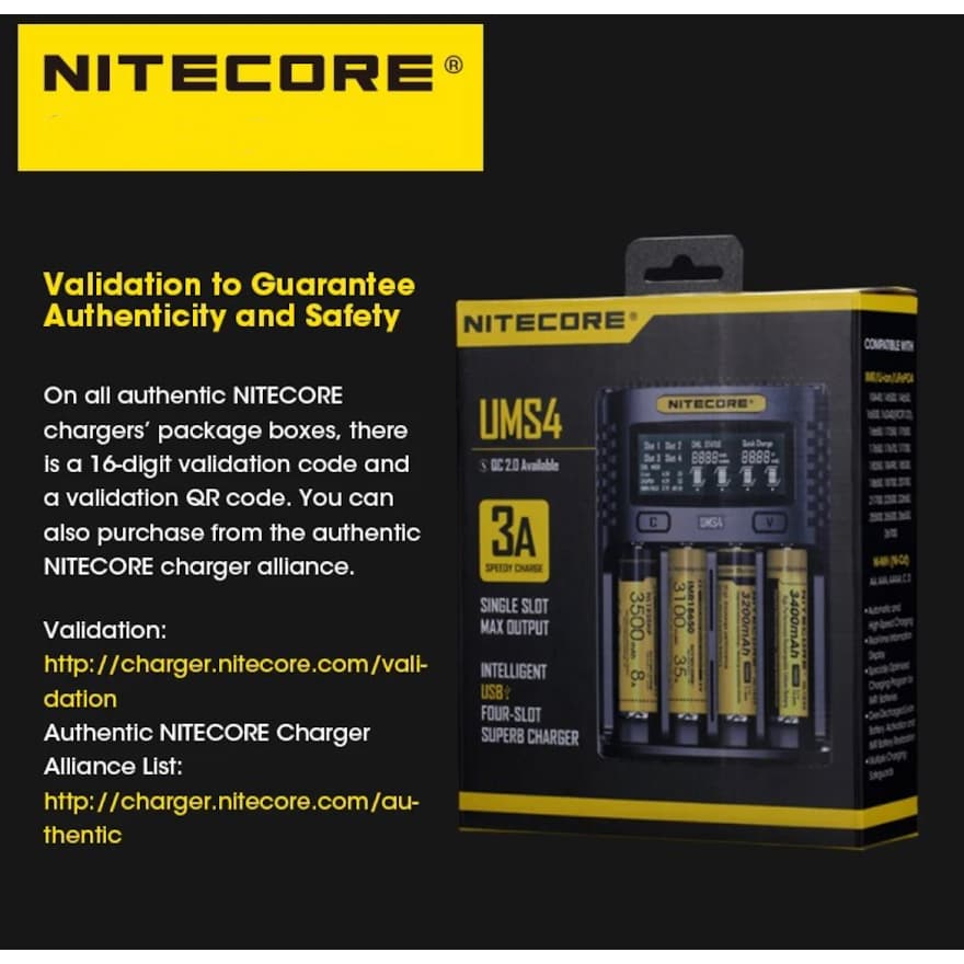 NITECORE UMS4 สี่ช่องแบตเตอรี่อัจฉริยะ USB-C 4A QC Fast CHARGING ที่ยอดเยี่ยมสําหรับ 18650 14500 26650 21700 AA AAA รูปที่ 5