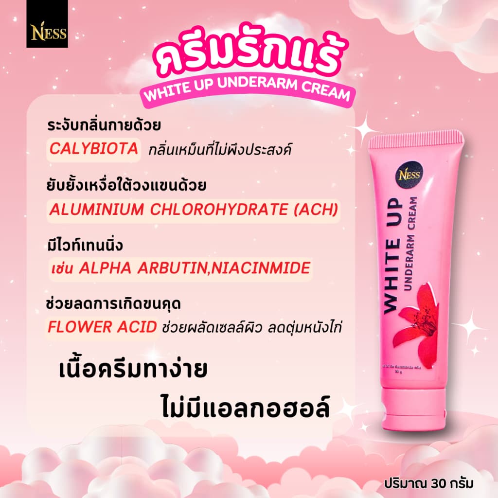 ครีมรักแร้ไวท์อัพ Nessลดกลิ่นอับ ระงับกลิ่นกาย ช่วยรักแร้ขาวกระจ่างใส ยับยั้งเหงื่อใต้วงแขน 30g รูปที่ 8