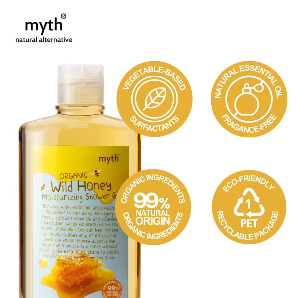 myth เจลอาบน้ำน้ำผึ้งป่าออแกนิค ผิวนุ่มไม่แห้งตึง ปราศจากน้ำหอมสังเคราะห์ Organic Wild Honey Moisturizing Shower Gel รูปที่ 9