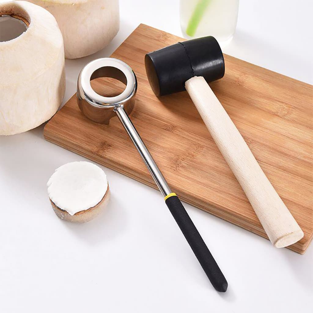 Alechaung ที่เปิดมะพร้าว Coconut opener ที่เจาะมะพร้าว สแตนเลสพร้อมค้อนทุบ ที่ขูดมะพร้าว อุปกรณ์เจาะมะพร้าว รูปที่ 7