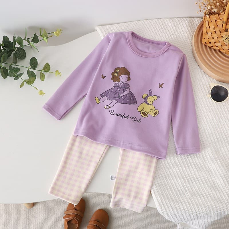 ชุดเซ็ตเสื้อคอกลม+กางเกงขายาว ชุดนอนชุดลำลองเด็ก ผ้านุ่มใส่สบาย สําหรับฤดูหนาว งานดี รูปที่ 5