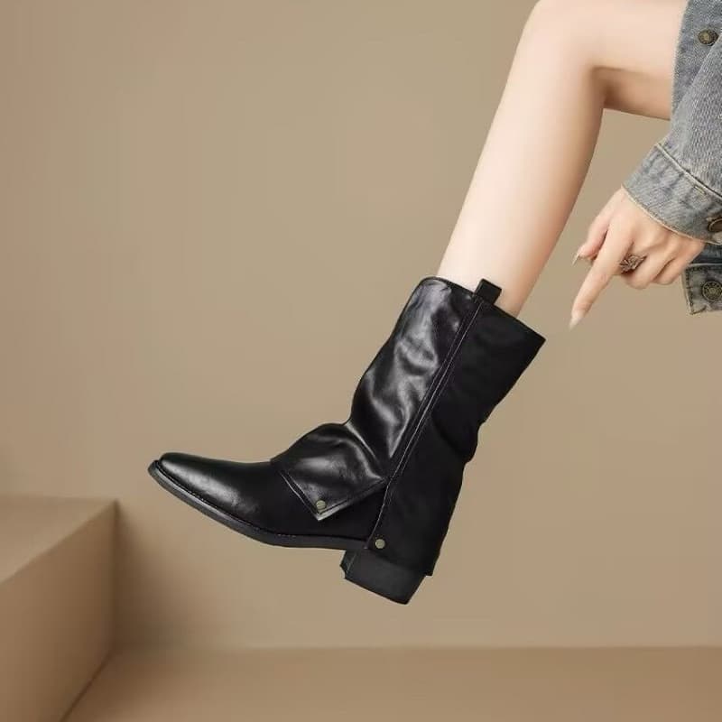 chloe.store 36-40 รองเท้าบูทหุ้มข้อสีน้ำตาล และสีดำ แบบสวม รูปที่ 4