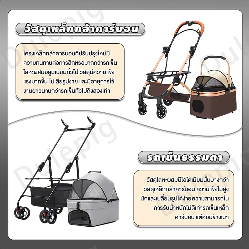 รถเข็นสัตว์เลี้ยงคุณภาพสูงวัสดุเหล็กกล้าคาร์บอน ได้ 40KG พับได้ ถอดออกได้ รถเข็นสุนัข รถเข็นแมว รถเข็นสุนัขใหญ่ รูปที่ 3