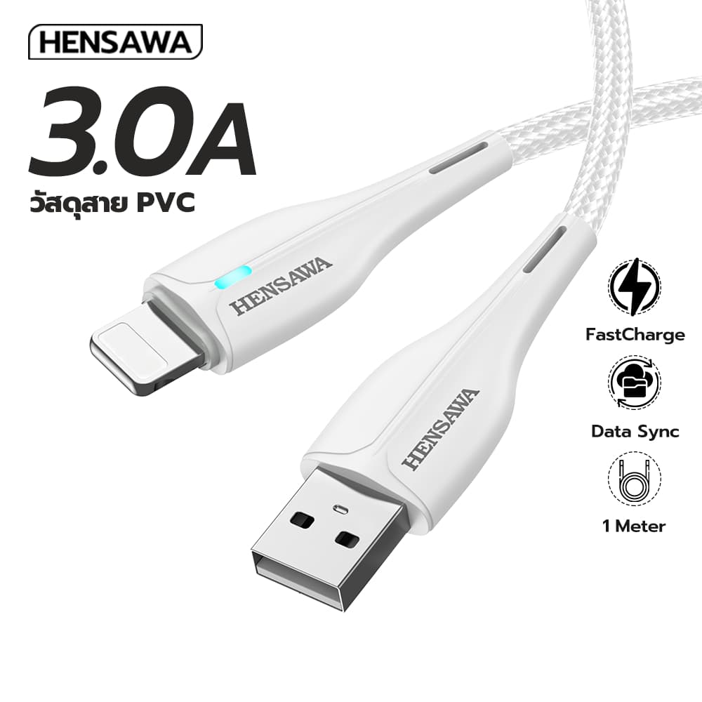 HENSAWA รุ่น US3098 สายชาร์จเร็ว 3A USB To L Micro Type-c สีดำ สายPVC 1m ชาร์จไว USB C Fast Charge Cable & Sync รูปที่ 1