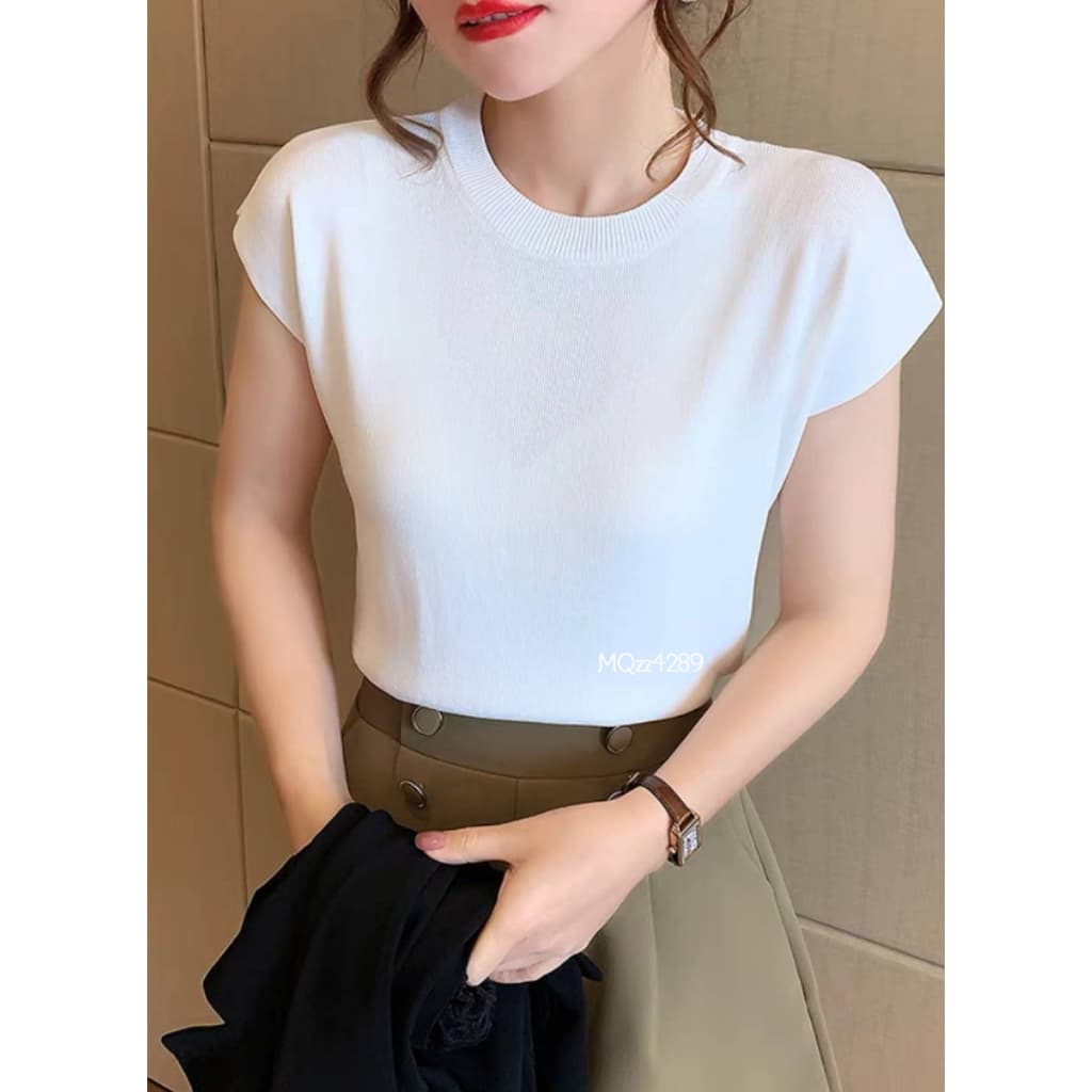 MQzz4289 * * เสื้อทำงานแขนสั้นแบบใหม่ คอกลม ผ้าไหมพรม นุ่มนิ่ม ใส่สบาย ยืดได้เยอะ Free Size รูปที่ 3