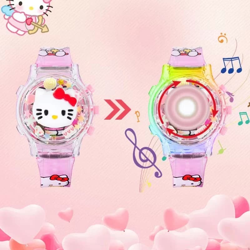 Sanrio นาฬิกาข้อมือเด็ก เด็กมีไฟสายยางเรซิ่นนิ่มสายลายการ์ตูนสามมิติสายนิ่มไม่แข็ง รูปที่ 5