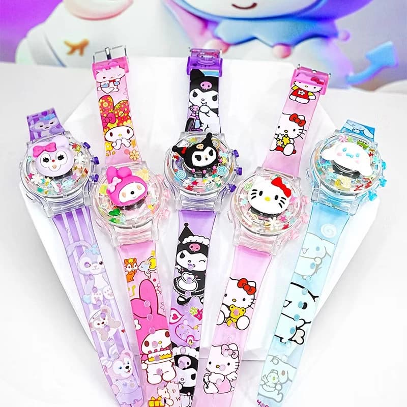 Sanrio นาฬิกาข้อมือเด็ก เด็กมีไฟสายยางเรซิ่นนิ่มสายลายการ์ตูนสามมิติสายนิ่มไม่แข็ง รูปที่ 8