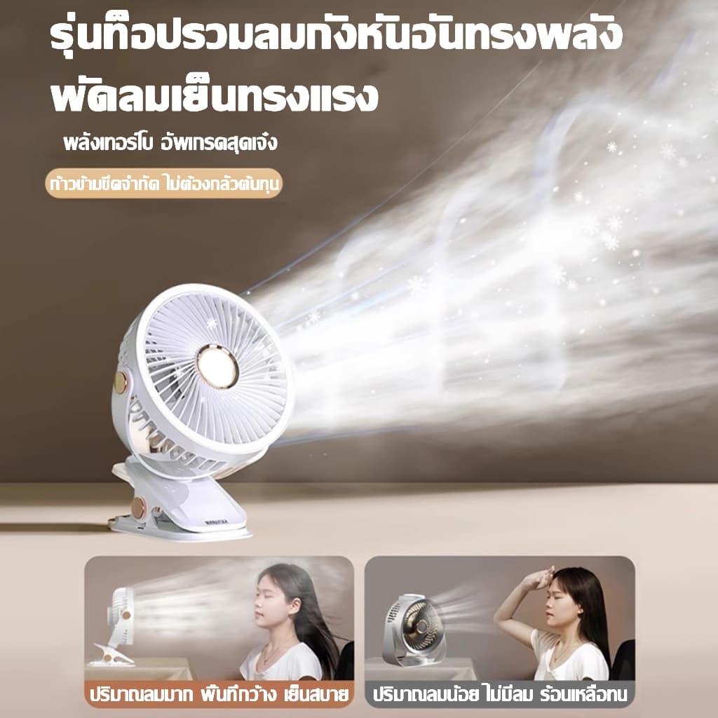 มีลมยาว10มพัดลม usb พัดลมพกพา พัดลมหนีบ 15000mAh มอเตอร์เยอรมัน มิตรกับสิ่งแวด 4สี หนีบรถเข็นเด็กได้ Desktop Fan รูปที่ 3
