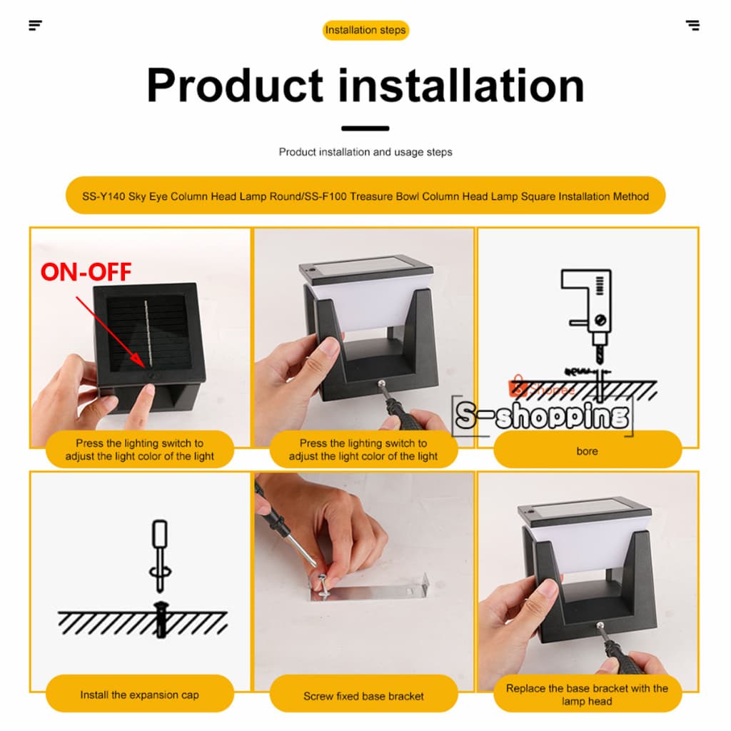 โคมไฟหัวเสา Y140 Solar light pillar lamp 14CM 3ระบบไฟ ไฟโซล่าเซลล์กลางแจ้ง กันฝนIP65 รูปที่ 6