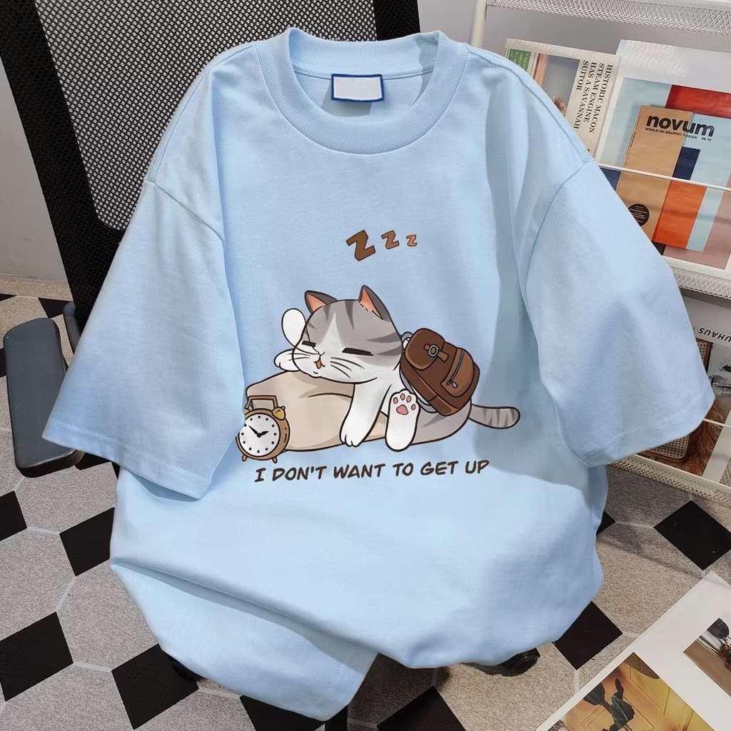 NEW CAT เสื้อยืดคอกลมแขนสั้น ลายแมวหลับ ผ้านิ่มใส่สบาย ES404 รูปที่ 5
