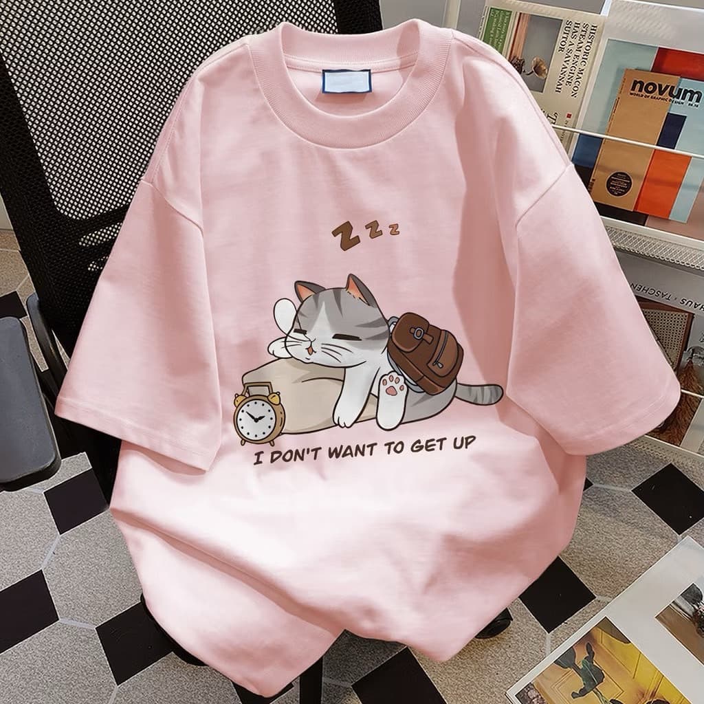 NEW CAT เสื้อยืดคอกลมแขนสั้น ลายแมวหลับ ผ้านิ่มใส่สบาย ES404 รูปที่ 4