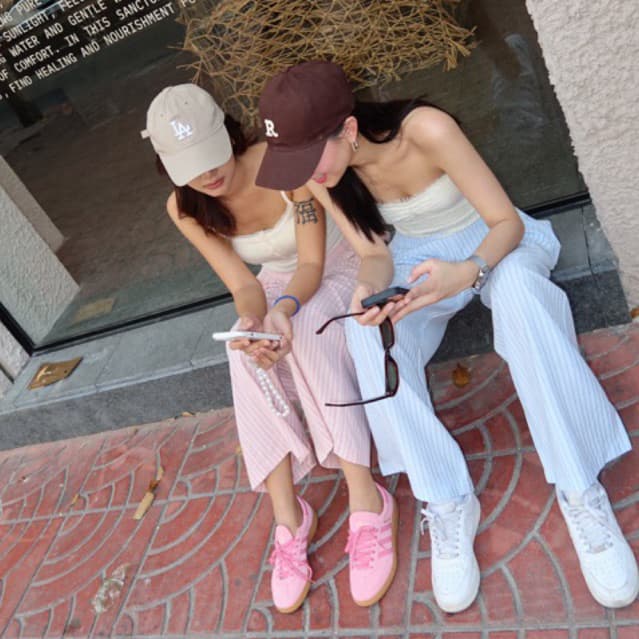 กางเกงผ้า Nammon Jeans B90-B93 กางเกงผ้ากระบอกใหญ่ลายทาง ใส่สบาย รูปที่ 4