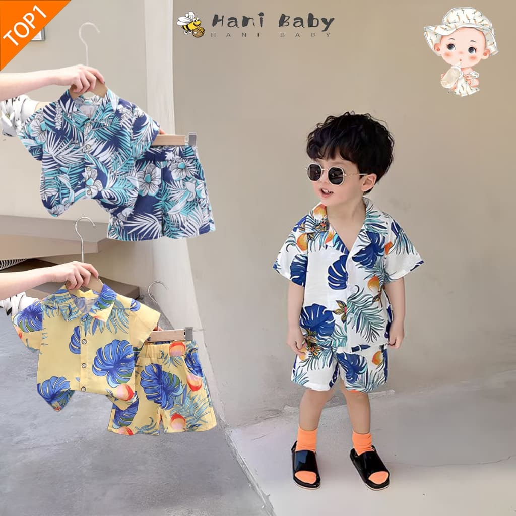 ชุดเสื้อฮาวาย ชุดเสื้อเชิ้ตเด็ก เสื้อ +กางเกง ลายสวย ผ้านิ่ม ใส่เที่ยวสวยมากๆ ไซส์80-160 รูปที่ 1