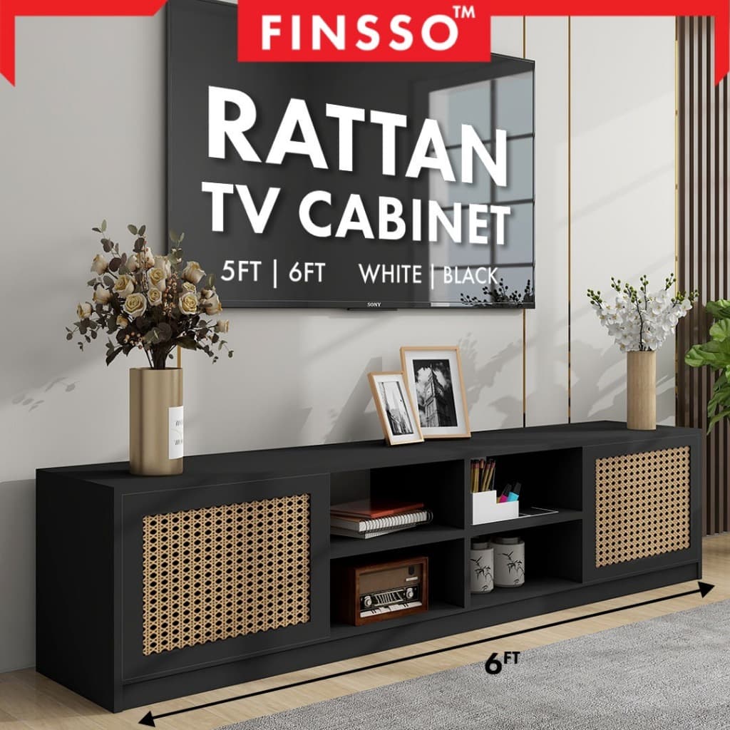 สินค้ามาใหม่ FINSSO: ชั้นวางทีวี ตู้ทีวี สไตล์ Minimal เรียบหรู เหมาะสำหรับห้องนั่งเล่น Rattan TV Cabinet รูปที่ 3