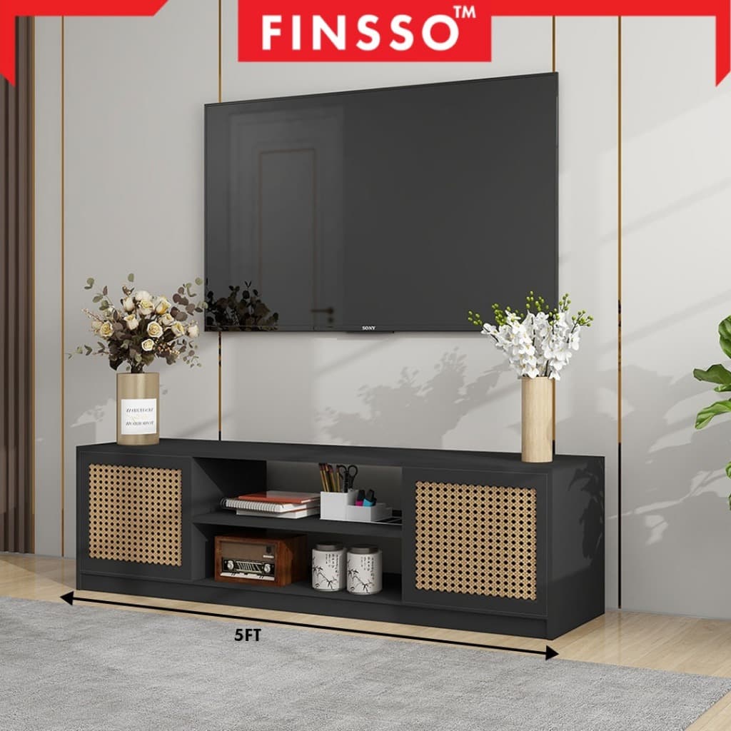 สินค้ามาใหม่ FINSSO: ชั้นวางทีวี ตู้ทีวี สไตล์ Minimal เรียบหรู เหมาะสำหรับห้องนั่งเล่น Rattan TV Cabinet รูปที่ 6