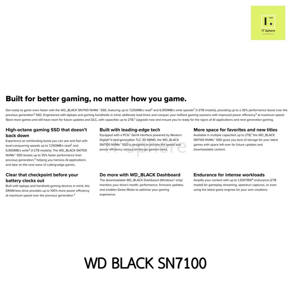 SSD M.2 WD BLACK SN7100 1TB NVMe GEN 4 เอสเอสดี SN 7100 SNWDS200T4X0E WDS100T4X0E WDS500G4X0E ไอที สเฟียร์ รูปที่ 5