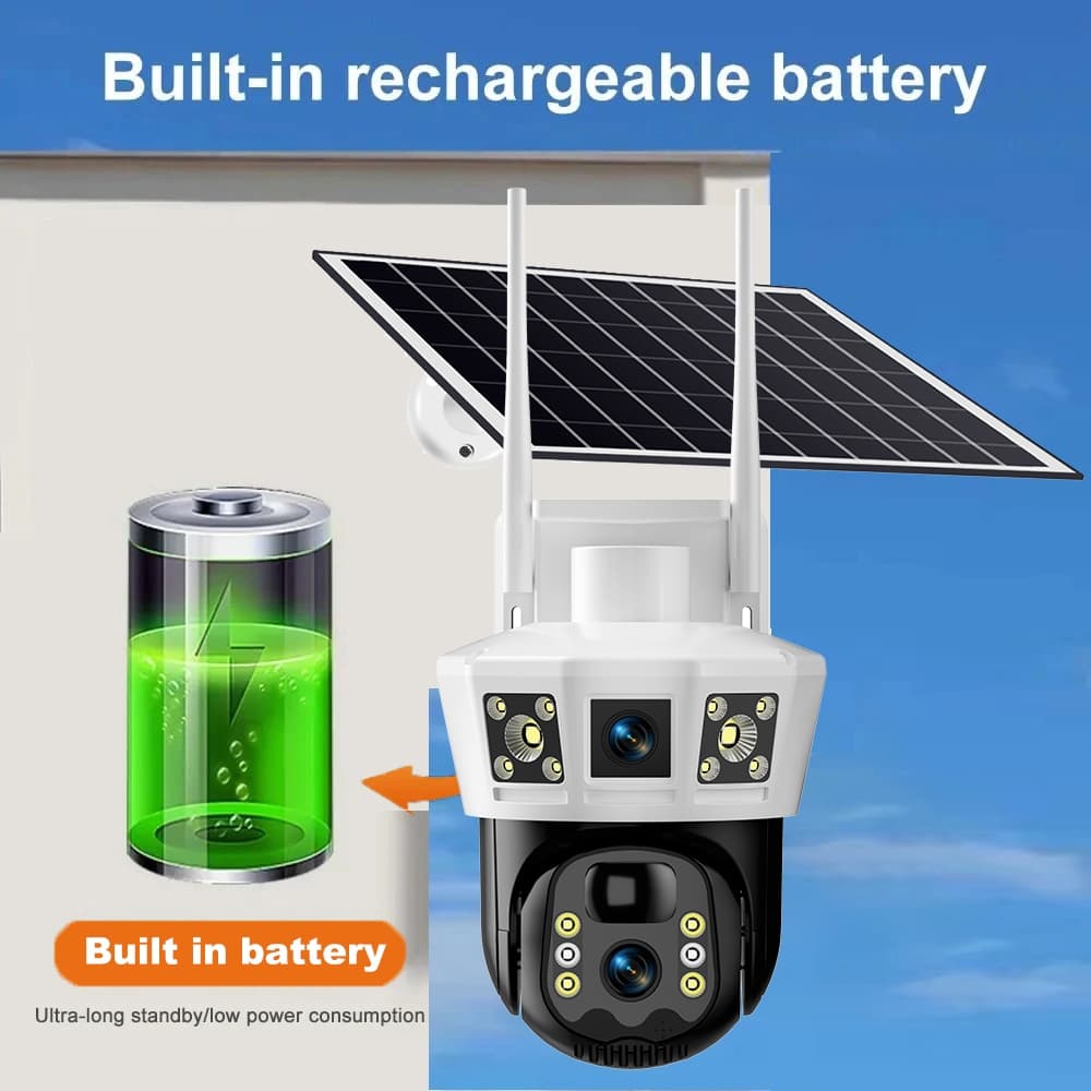 4G-WIFI Camera 12MP 6K 18LED Solar Cell กล้องวงจรปิดใส่ซิม-ไวไฟ โซลาร์เซลล์ 12ล้านพิกเซล กล้อง2เลนส์3จอ รูปที่ 2
