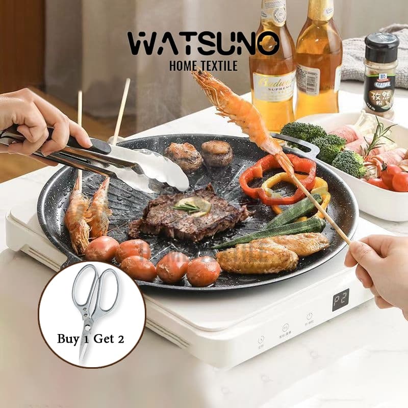 Watsuno.ถาดปิ้งย่าง เคลือบกันติด จานบาร์บีคิว กระทะปิ้งย่างเกาหลี ทรงแบน ย่างเนย/สเต็ก รูปที่ 1