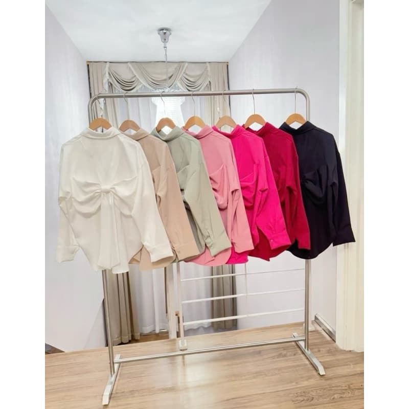 เสื้อเชิ้ตแขนยาว !! ผูกโบว์หลัง สีสดใส Over size รูปที่ 5