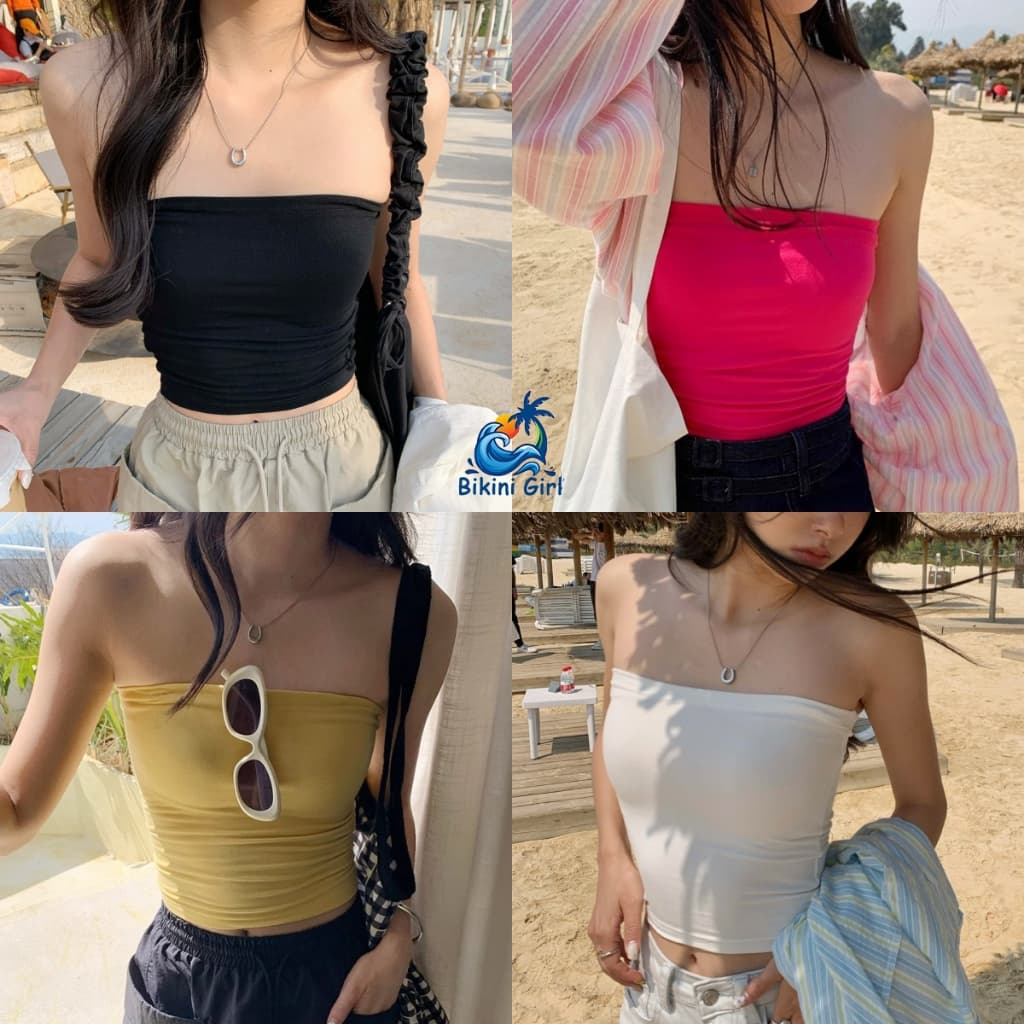 เสื้อเกาะอก เกาะอกคล้องคอ สีทึบ มีหลายสี ผ้าคอตตอน ยืดหยุ่นได้ดี ใส่สบาย ระบายอากาศได้ดี รูปที่ 1