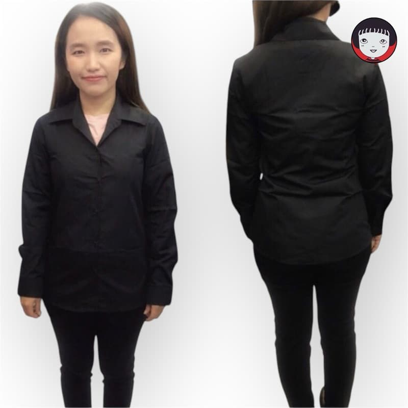 เสื้อเชิ้ตสีดำแขนยาวผู้หญิง/เข้ารูป Size :S-4XL รูปที่ 8