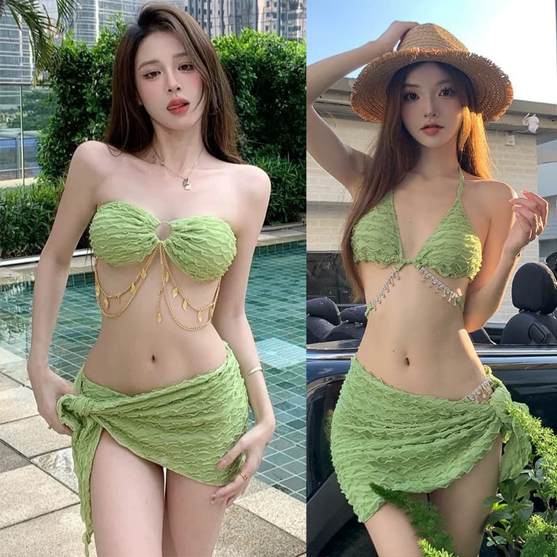 ชุดว่ายน้ําบิกินี่ ชุดว่ายน้ำเซ็กซี่ 3ชิ้น ประดับด้วยโซ่ แฟชั่นชุดว่ายน้ำชายหาด มีฟองน้ำ#LT รูปที่ 4