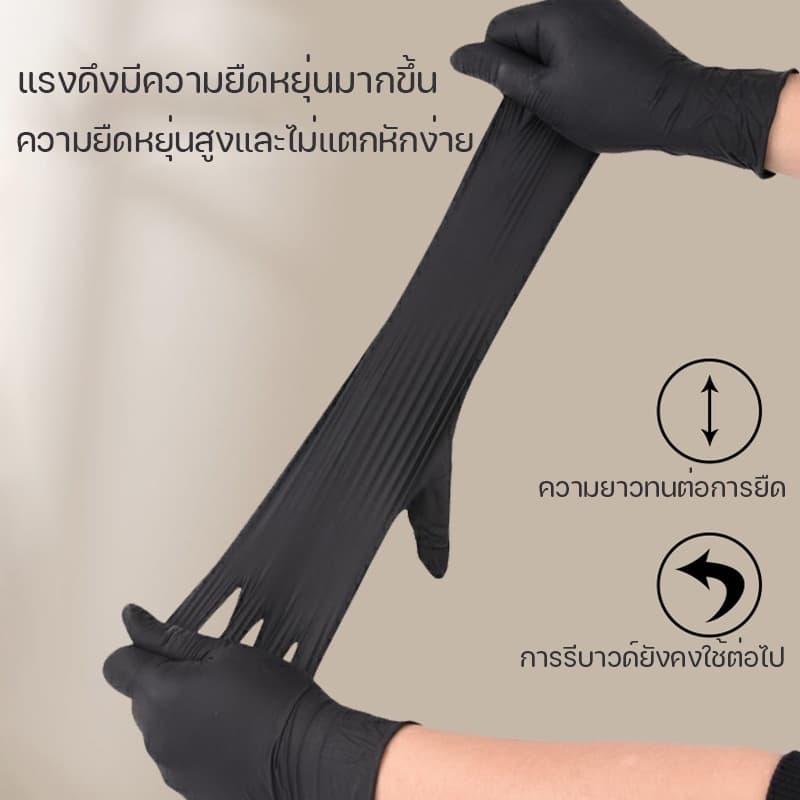 ถุงมือยางไนไตร แท้100% ไม่มีแป้ง 100 ชิ้น/กล่อง ถุงมือทำอาหาร ถุงมืออาหาร ทนน้ำมัน กันเคม รูปที่ 2