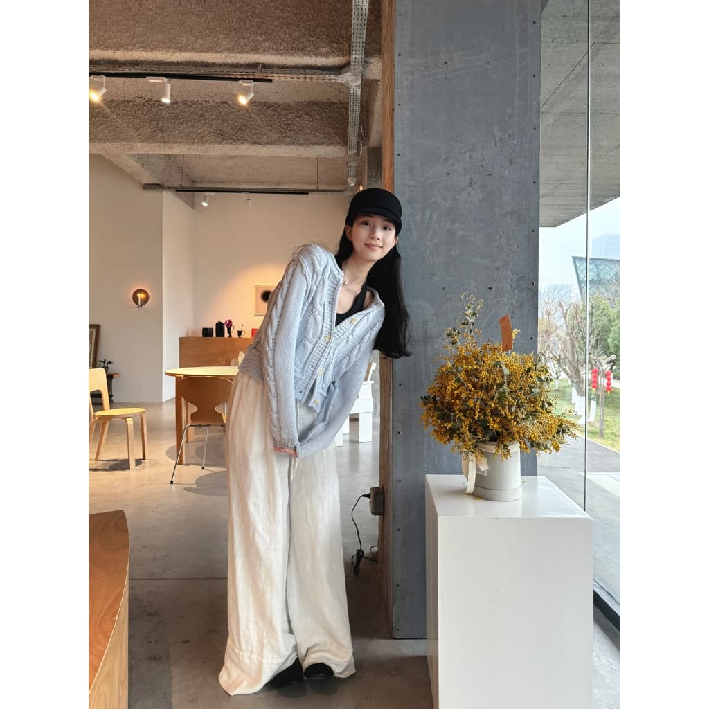 Beryl กางเกงขายาวใส่สบายๆ กางเกงสายฝอผู้หญิง สีพื้น สไตล์ลำลองหลวมๆ ย้อนยุค สไตล์ขี้เกียจเกาหลี รูปที่ 9