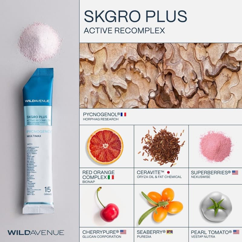 ส่งด่วน!! WILD AVENUE SKGRO PLUS RECOMPLEX อาหารเสริมสำหรับผิว กล่องละ 10 ซอง รูปที่ 6