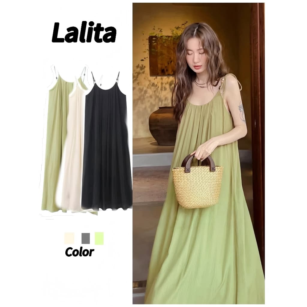 Lalita เดรสยาว เดรสแขนกุด เดรสคอกลม เนื้อผ้าใส่สบาย ชุดเที่ยวทะเล เดรสหลวมๆ ชุดไปคาเฟ่ ชุดสวย รูปที่ 1