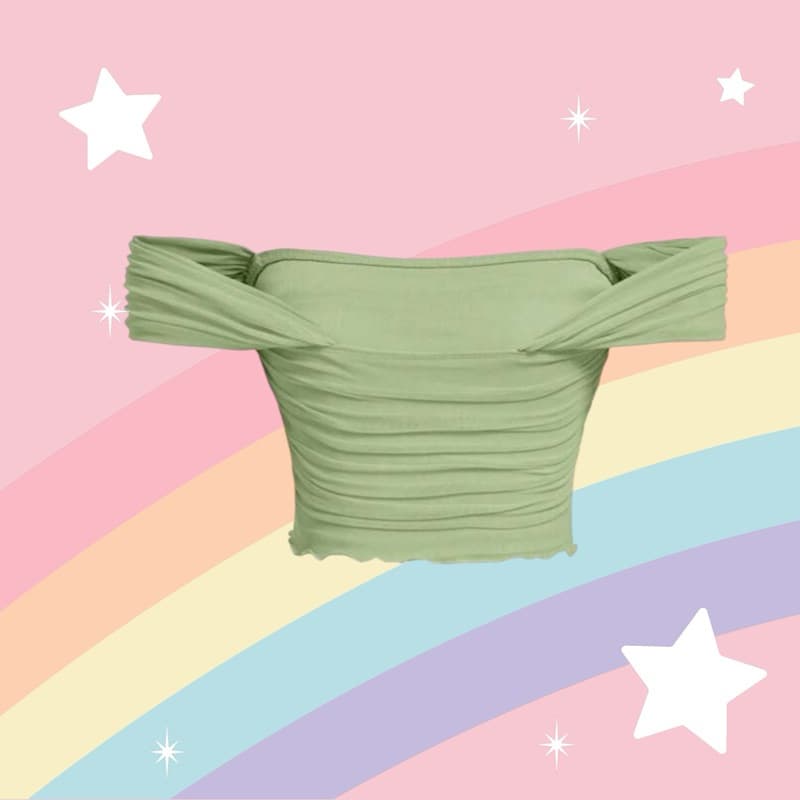 เสื้อเปิดไหล่ ผ้าระบาย สีพาสเทล รูปที่ 4