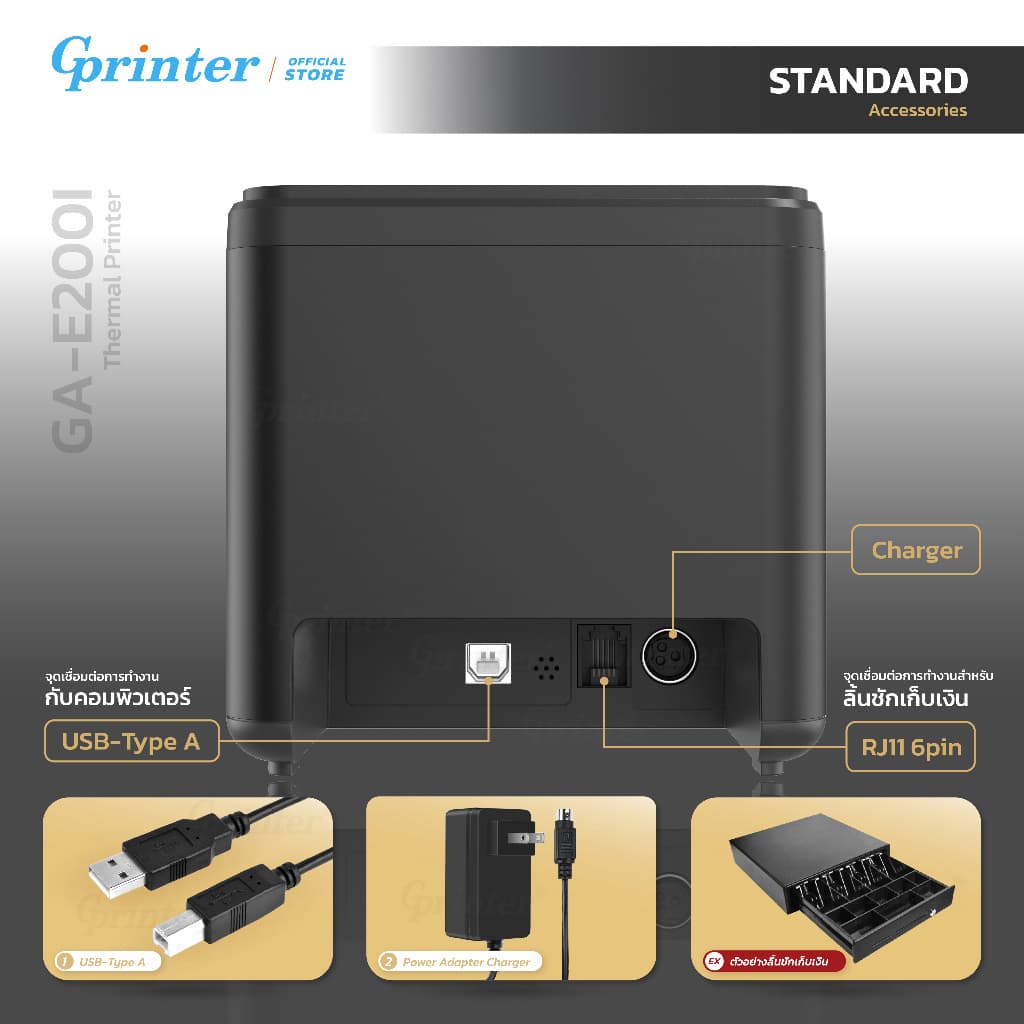 Gprinter เครื่องพิมพ์ใบเสร็จ E200i พิมพ์กระดาษความร้อน 80x80 เครื่องปริ้นใบเสร็จ Thermal Printer รูปที่ 5