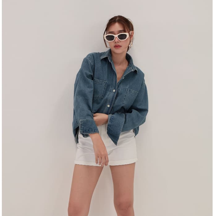 เสื้อเชิ้ตยีนส์ Nammon Jeans C40-C41ผ้ายีนส์ญี่ปุ่นแขนยาว 2 กระเป๋าหน้า Unisex รูปที่ 5