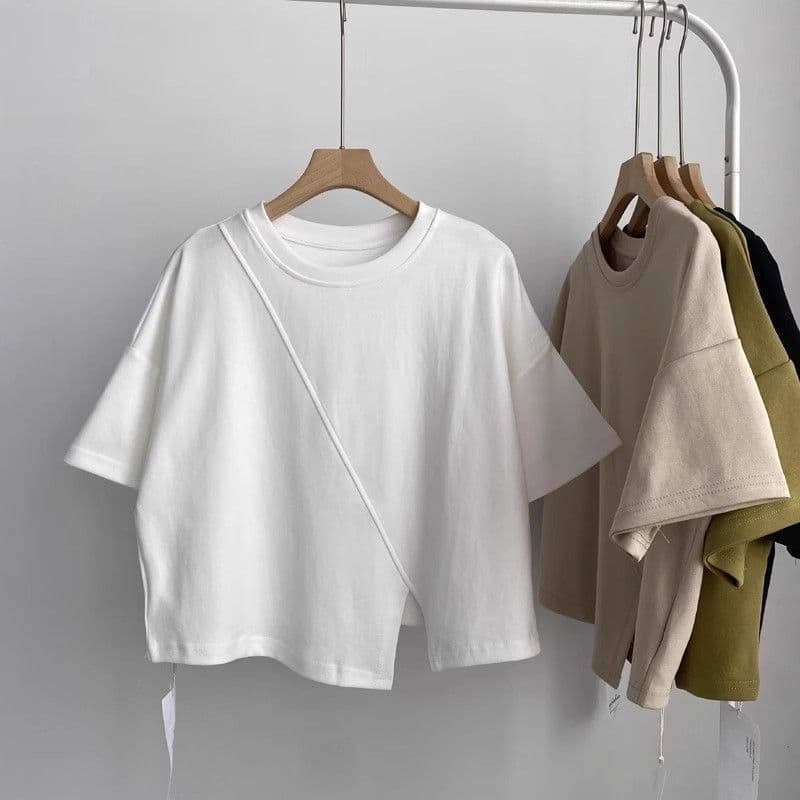 เสื้อครอปน่ารักสไตล์มินิมอลสไตล์เกาหลี สีพื้น oversize เสื้อผ้าสาวอวบไซส์ใหญ่ เสื้อยืดสวยๆผู้หญิงฤดูร้อนแฟชั่นมาใหม่ 3XL รูปที่ 3