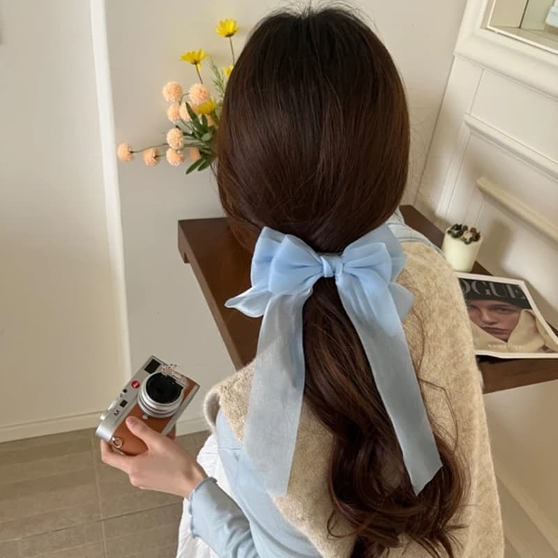 กิ๊ฟติดผม โบว์เน็ตติดผม ขนาดใหญ่ สีสันสดใส ยาวรัดผม หลากสี หวาน สำหรับผู้หญิง เครื่องประดับแฟชั่น รูปที่ 2