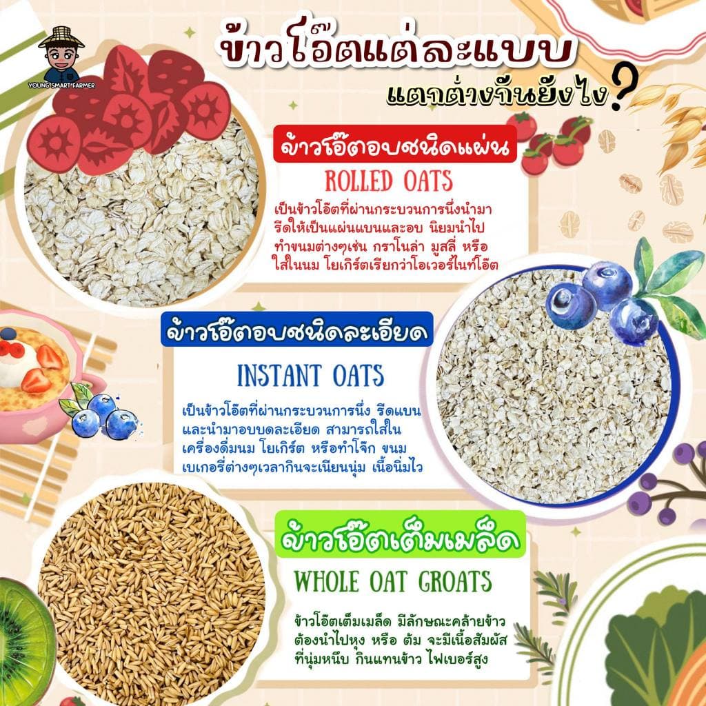 NEW โรลล์โอ๊ต Rolled Oats ข้าวโอ๊ต 1 kg ข้าวโอ๊ตอบชนิดแผ่น Young Smart Farmer ยังสมาร์ทฟาร์มเมอร์ รูปที่ 9