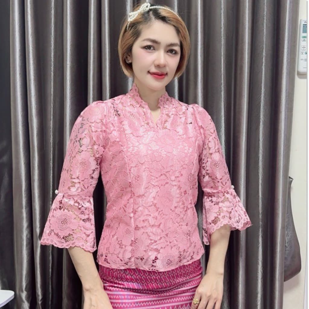 เสื้อลูกไม้คอวีแขนกระดิ่งใส่งานแต่งงานบุญงานบวช รูปที่ 5