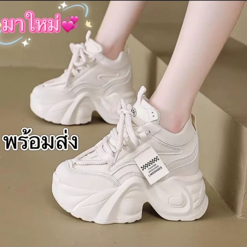 Mavis New!!{รุ่นใหม่มาแรง ส้นหนาถึง9cm} รองเท้าผ้าใบผู้หญิง แฟชั่น เบา ใส่สบาย ทรงงามมาก ดีไซน์โดดเด่น NO.M157 รูปที่ 4
