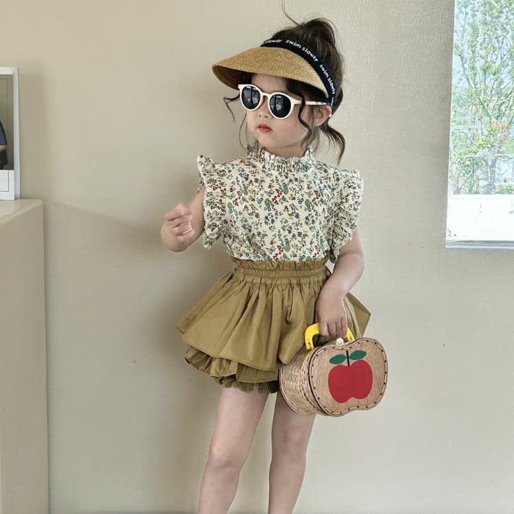 Babyonline F5 ชุดเซ็ตเสื้อแขนกุดกระโปรงกางเกงขาจั๊มลายดอกไม้ ผ้าฝ้าย ใส่สบาย รูปที่ 4