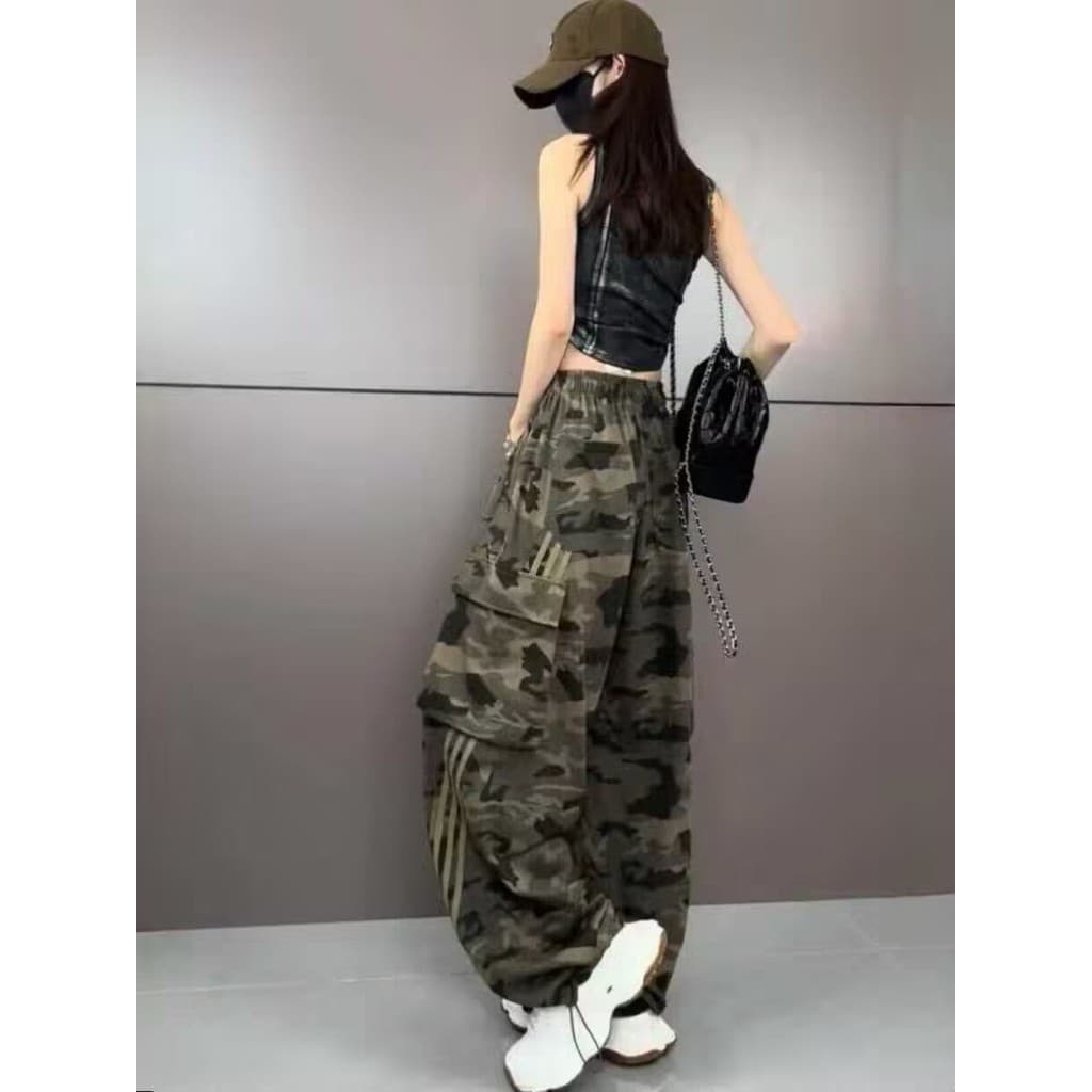 กางเกงคาร์โก้ขายาว S-10XL เอวสม็อคยางยืดมีเชือกรูดข้อเท้า ใส่ได้ทั้งผู้หญิงผู้ชาย รูปที่ 7