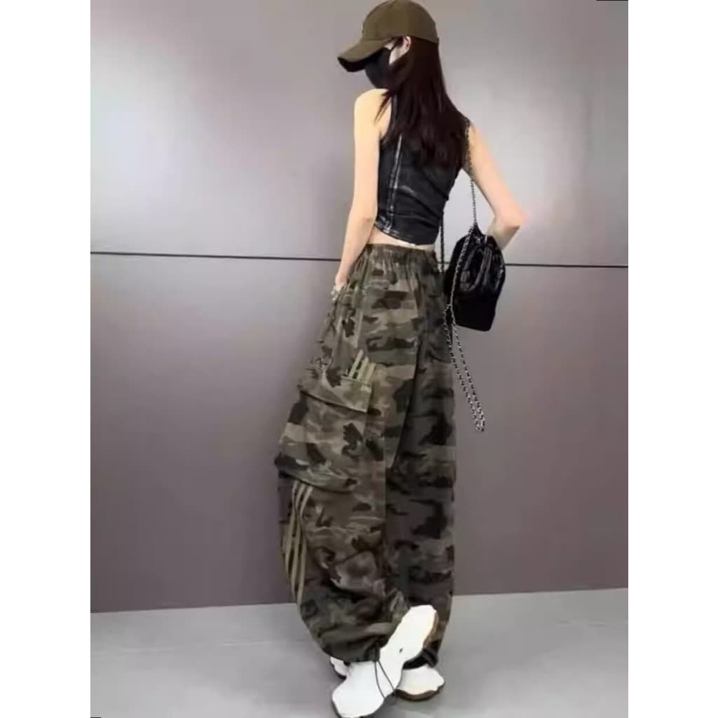กางเกงคาร์โก้ขายาว S-10XL เอวสม็อคยางยืดมีเชือกรูดข้อเท้า ใส่ได้ทั้งผู้หญิงผู้ชาย รูปที่ 4