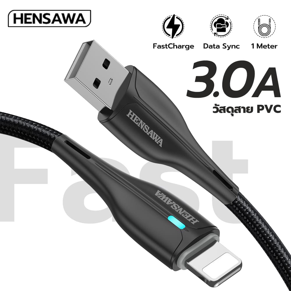 HENSAWA รุ่น US3098 สายชาร์จเร็ว 3A USB To L Micro Type-c สีดำ สายPVC 1m ชาร์จไว USB C Fast Charge Cable & Sync รูปที่ 4