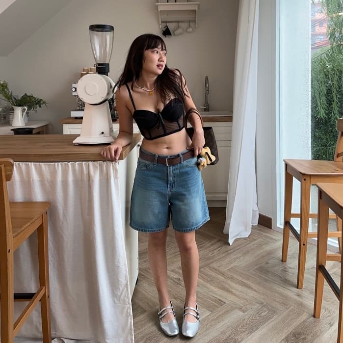 upeachme AIBO JEAN SHORTS กางเกงยีนส์ขาสั้นทรงสามส่วน ใส่ได้ทั้งเอวสูง/เอวกลาง/เอวต่ำ ยีนส์สั้นสีสนิม รูปที่ 3
