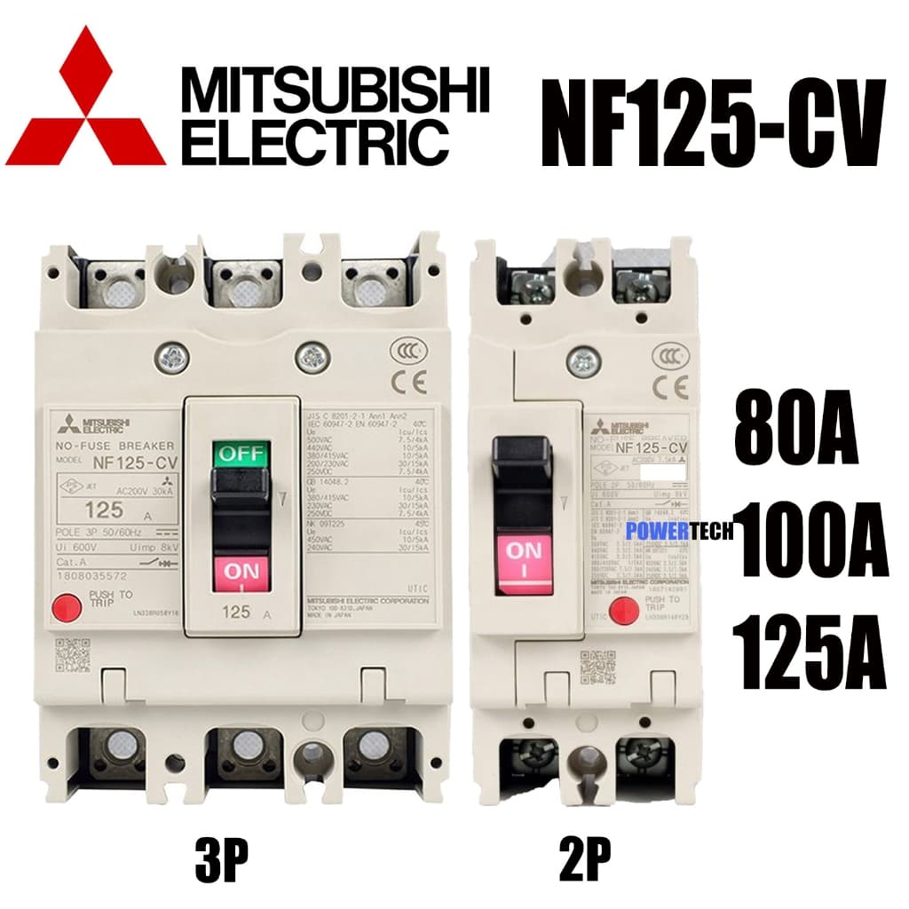 MITSUBISHI MCCB 2P 3P 80A 100A 125A เบรคเกอร์ สวิตส์ตัดตอนอัติโนมัติ มิตซู No Fuse Breaker รุ่น NF125 -CV รูปที่ 1