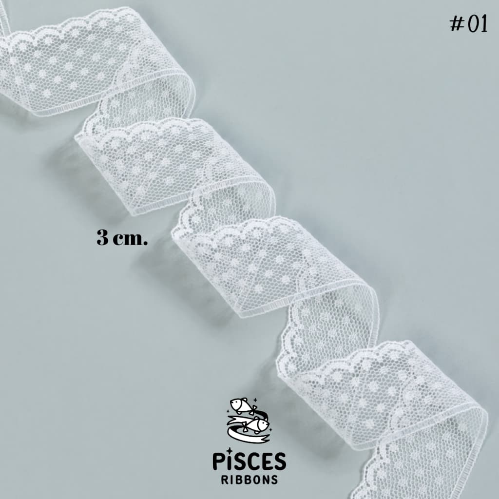 Classic White Lace Ribbon” – ริบบิ้นลูกไม้สีขาวพรีเมียม ลูกไม้สีขาว หลากหลายขนาด สำหรับ DIY ปักชายผ้า รูปที่ 6