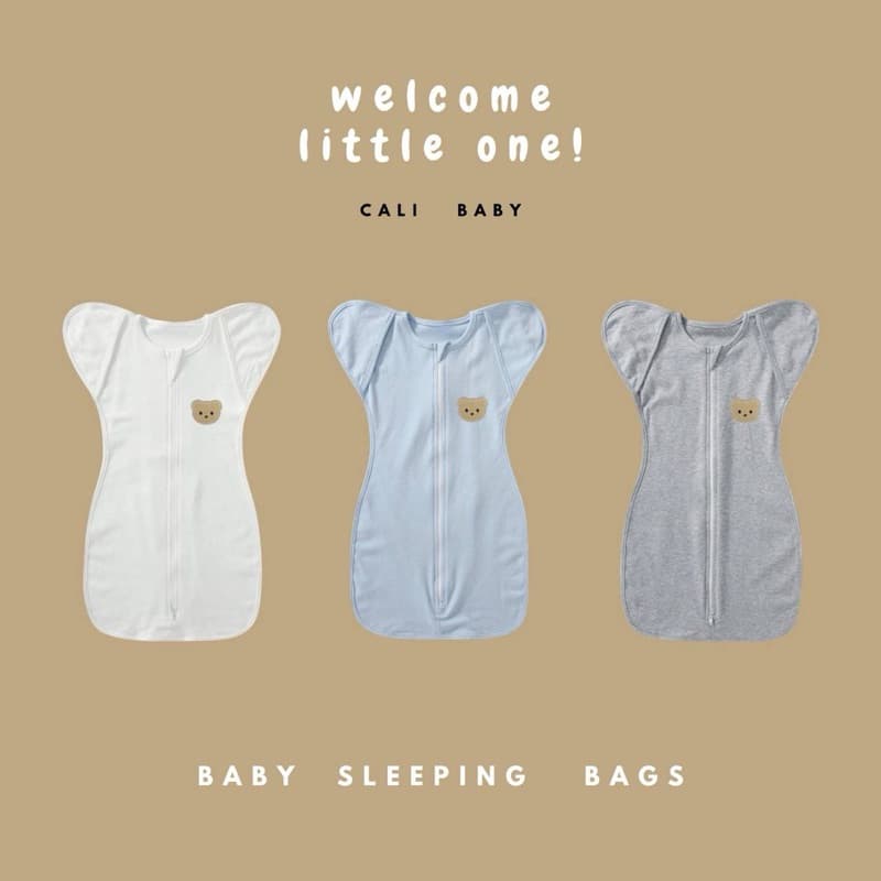 Cali-NEW​BORN​ SLEEPING​ BAG ถุงนอน ห่อตัวกันสะดุ้ง 0-3 เดือน ปักหมีผ้าCotton USA *ป้าย Cali Baby รูปที่ 1