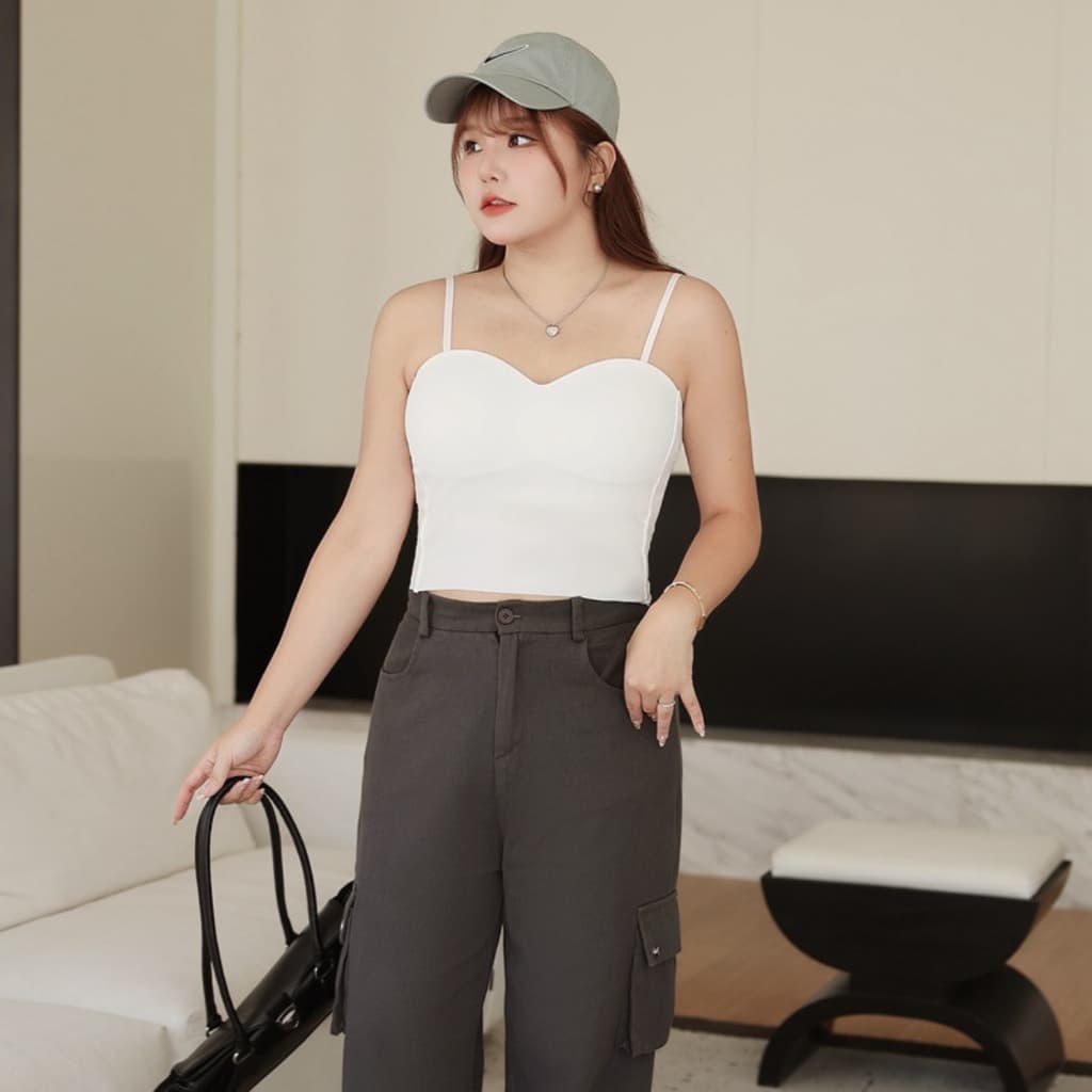 เสื้อกล้ามสายเดี่ยวมีบราสาวอวบ อก 32-48 สาวอ้วน ไม่ต้องใส่เสื้อใน ไซส์ใหญ่XL-4XL รูปที่ 4