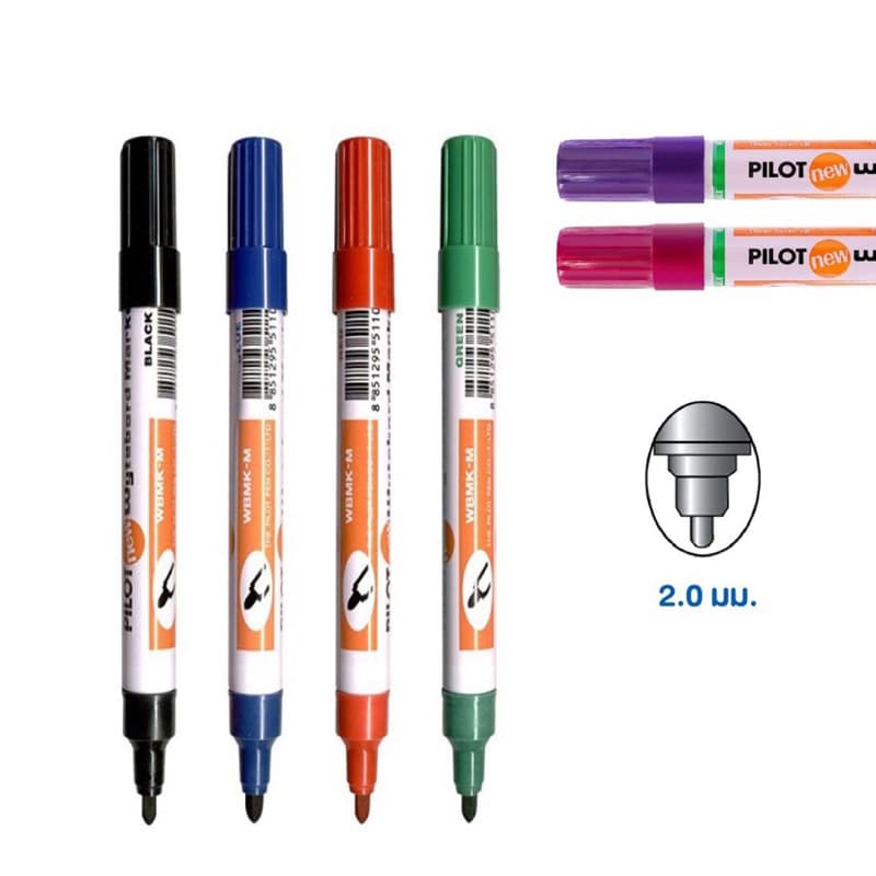 CWD ปากกาไวท์บอร์ด หัวกลม หัวตัด Pilot ไพล็อต 6 สี น้ำเงิน แดง ดำ เขียว ชมพู ม่วง รูปที่ 4