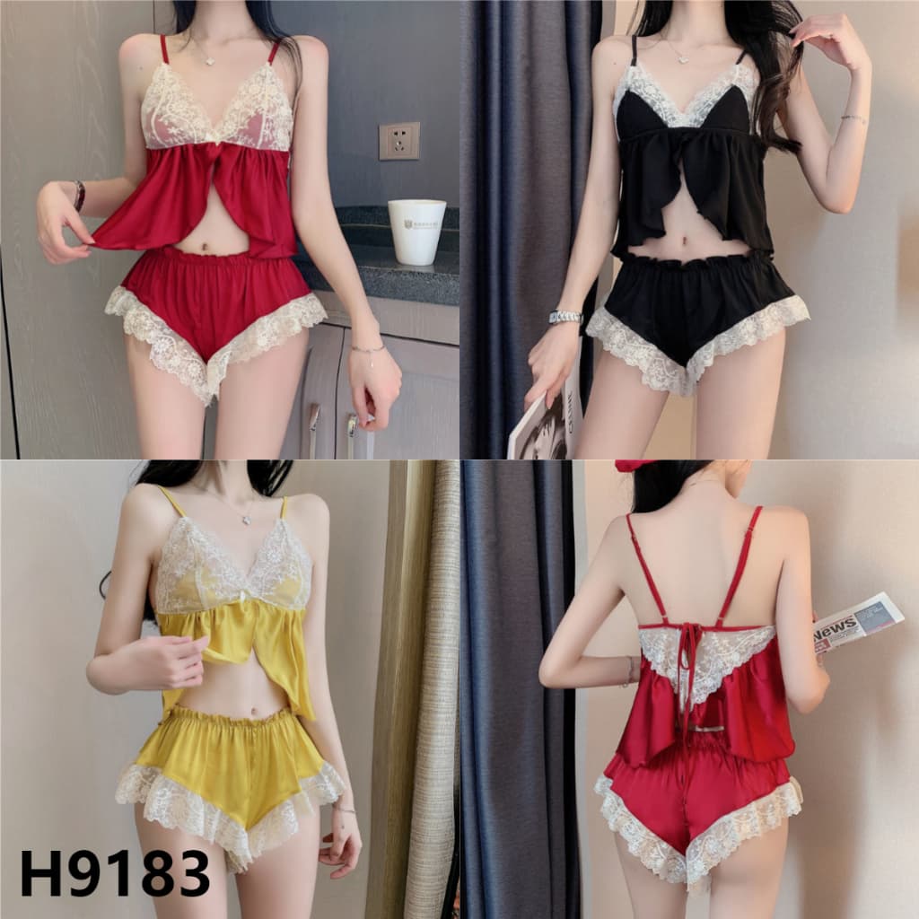 Sexy Girlซีรีส์ชุดนอนเซ็กซี่ลูกไม้ ชุดนอนสตรีเซท 2 ชิ้นหลากหลายสไตล์ ลูกไม้ วัสดุเรียบ. รูปที่ 5